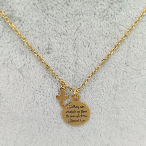 Gold Christian Bible Verse Scripture Necklace - Picture 2 of 4